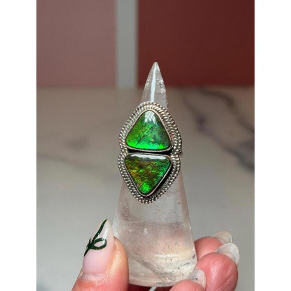 Ammolite Double Stone Sterling Silver Ring: 925 Silver • Size 6 - Picture 4 of 9